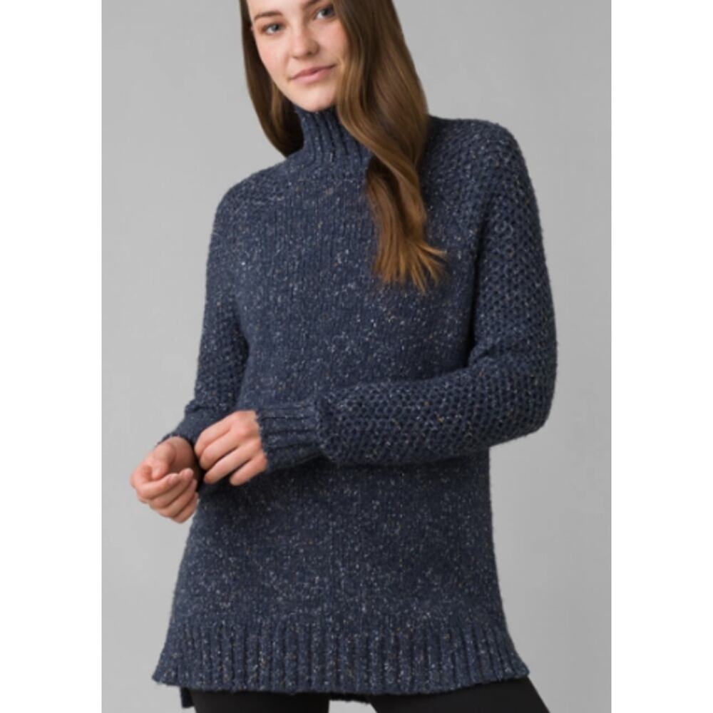 NWT prAna Ibid Knit Sweater Tunic Blue Mockneck XS